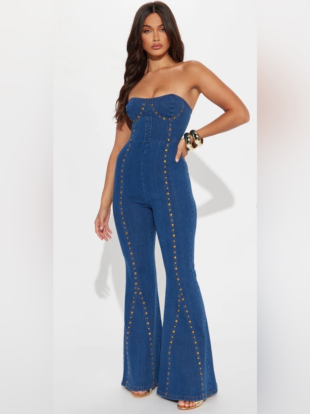 Fashion Nova Dark Blue Denim Jumpsuit